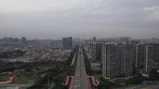 广东佛山城市夜幕降临夜景交通航拍