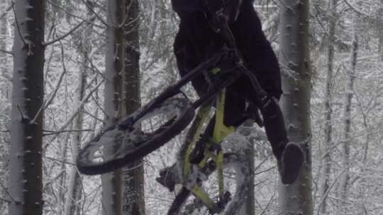 雪林山地自行车骑行极限运动