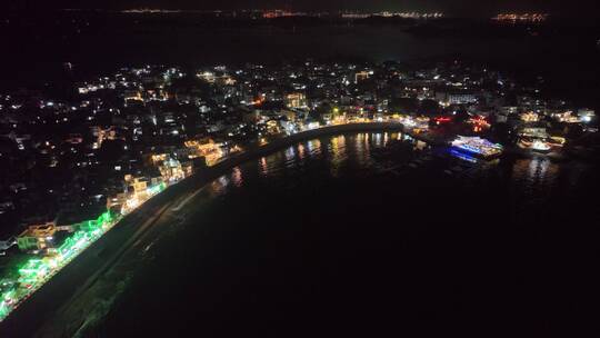 航拍漳州东山岛南门湾海岸夜景