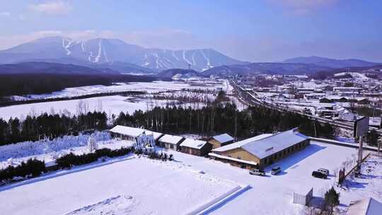 航拍东北黑龙江漠河雪景建筑美丽风光