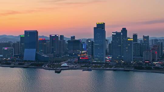 青岛西海岸新区夜景城市夜景航拍