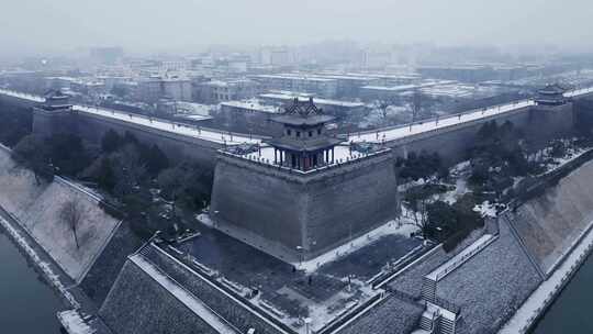 西安城墙角楼雪景