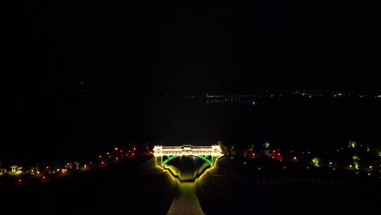 航拍 湖北 宜昌 秭归县 风雨桥 夜景