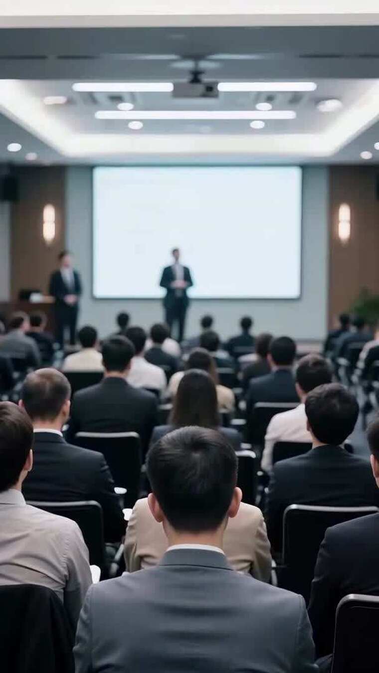 【竖屏】商务会议演讲现场，企业培训讲座