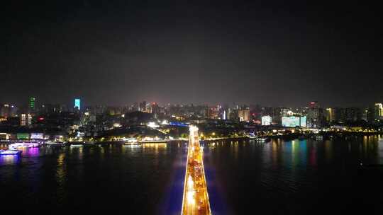 湖北武汉夜景武汉长江大桥夜景航拍