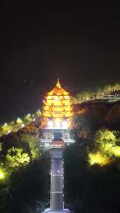 竖屏航拍四川德阳钟鼓楼夜景文物古迹