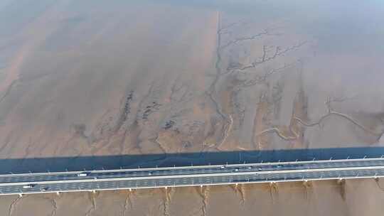 浙江绍兴钱塘江嘉绍大桥退潮纹理航拍