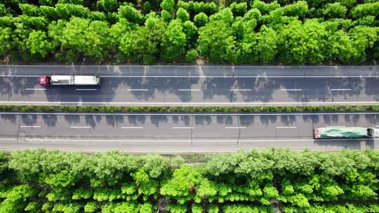 航拍国道货车行驶物流运输货车