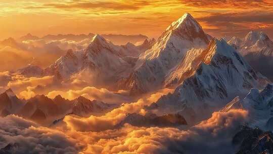 壮丽雪山云海日出景象