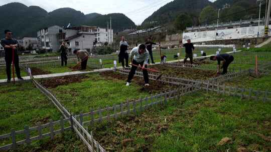 劳动空镜刨土锄地农场工人耕作劳作翻土