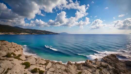 海边岩石与蓝天碧海风景