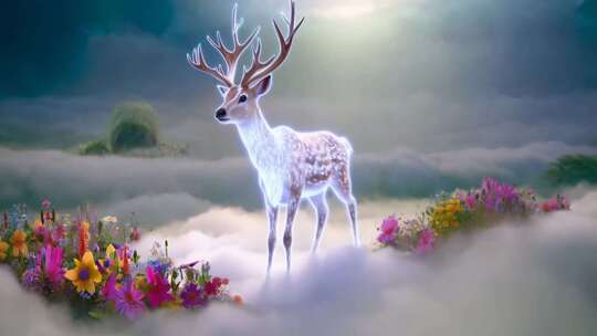 梦幻场景中的发光麋鹿