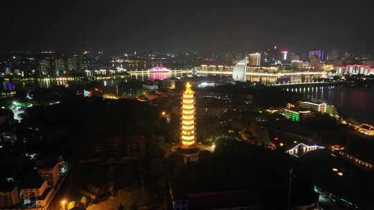 湖北鄂州莲花山元明塔夜景航拍