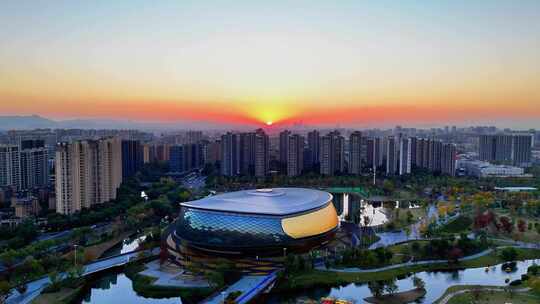 杭州亚运公园逆光航拍
