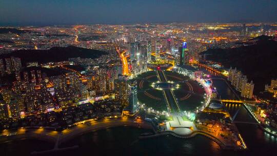 4K大连星海广场夜景航拍 城市夜景航拍视频素材模板下载