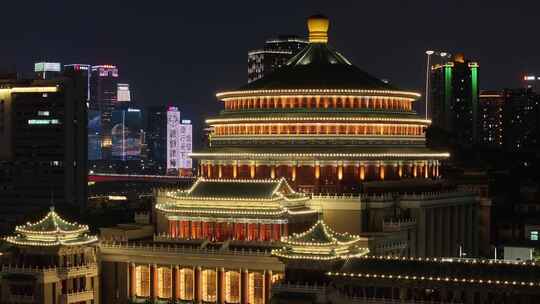 重庆人民大礼堂夜景航拍