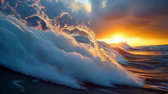 海上日落海浪景观