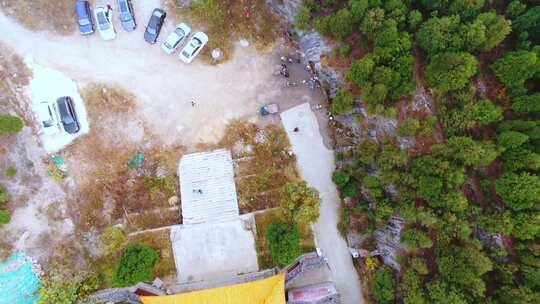 山东济南淌豆寺秋天航拍寺庙