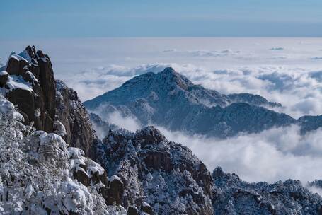 黄山雪景云海延时