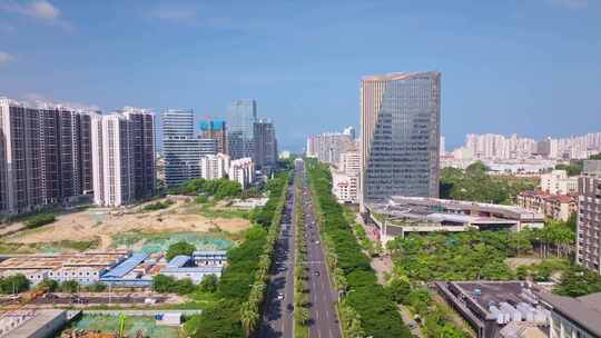 阳光明媚三亚城市风景航拍全景4k中国海南