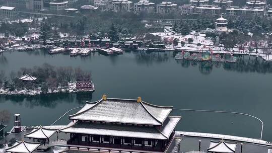 西安大唐芙蓉园雪景视频素材模板下载