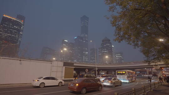 北京夜景 国贸夜景车流