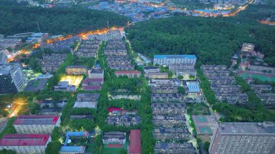 湖北武汉中国地质大学夜晚夜景航拍洪山区城