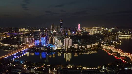 4k航拍夜景广西柳州CDB建筑素材