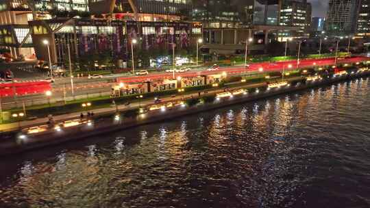 广州海珠有轨电车夜景航拍