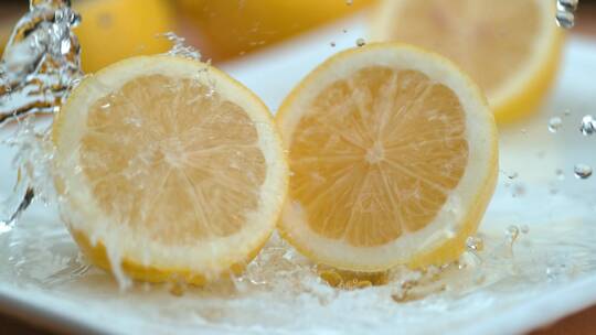 水滴滴落在柠檬上的特写镜头