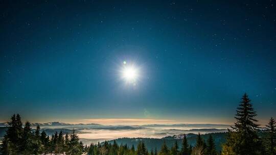 冬日森林星空上的明月