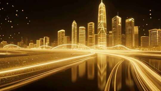 黑金都市璀璨光轨城市夜景