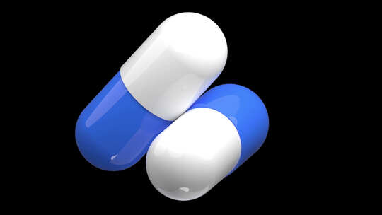 3d白色和蓝色药丸。3d渲染胶囊药丸。蓝