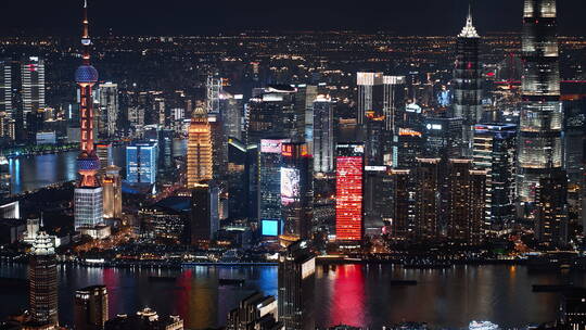 4K航拍上海浦东陆家嘴东方明珠上海中心夜景视频素材模板下载