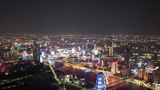 浙江宁波中山路夜景鼓楼夜景航拍