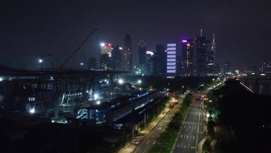 广东省广州市市区城市夜景航拍