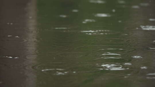 阴天下雨马路面积水滴涟漪