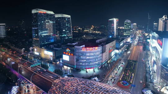 上海五角场夜景航拍视频素材模板下载