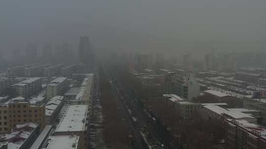 河北省石家庄市航拍城市道路雪景