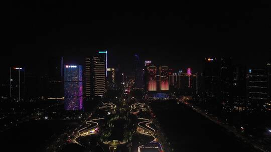 航拍杭州钱江世纪城夜景