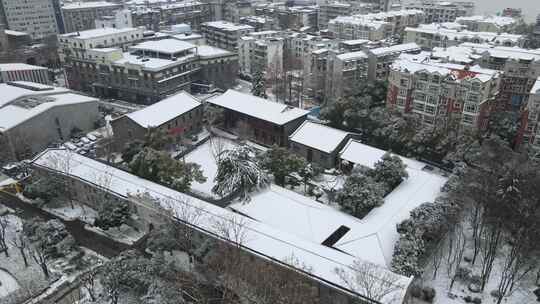 武汉武昌红巷五大会址雪景航拍