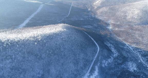 航拍大兴安岭冰雪雾凇