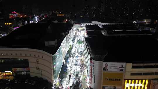 河北邯郸城市夜景灯光城南夜市航拍