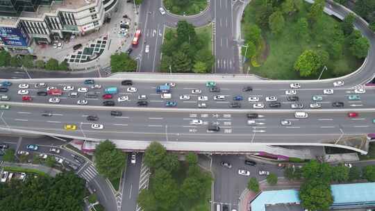广州天河东路交通车流航拍视频素材模板下载
