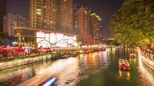 成都锦江区东门码头灯光秀夜游锦江夜景延时