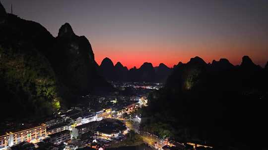 广西桂林阳朔西街夜景航拍