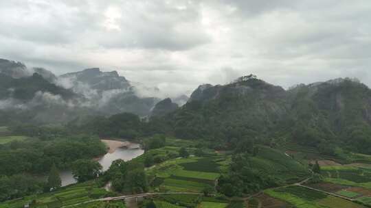 航拍武夷山风景区国家森林公园丹霞地貌风光