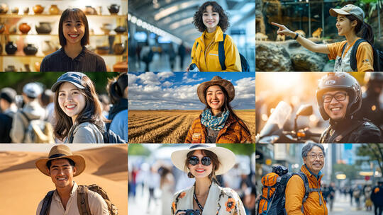 旅行人群户外旅游笑容微笑休闲时光记录高清在线视频素材下载