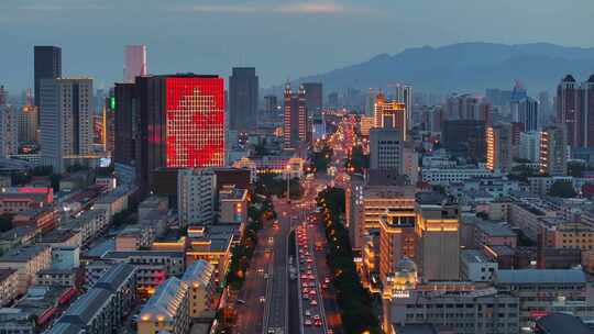 呼和浩特城市夜景 新华大街繁华街道