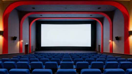 大气现代电影院放映厅大屏幕样机空镜视频